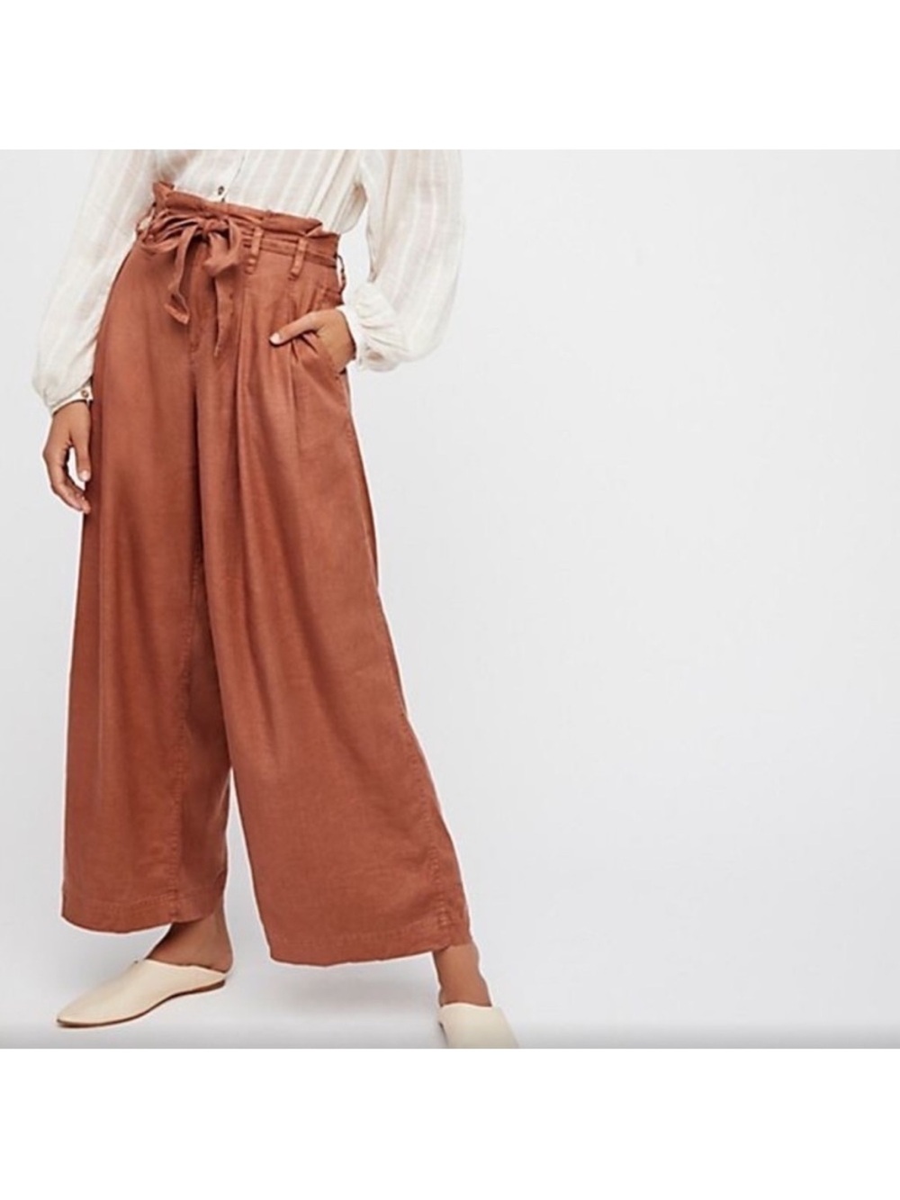 Free People Levitation Paperbag Waist Wide-Leg Pants - dusty rose color